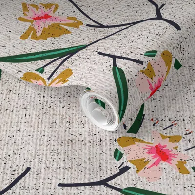 Spoonflower Pre-pasted Wallpaper French Linen Dianthus 2' X 12' Removable In Multi