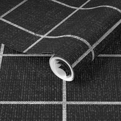 Spoonflower Pre-pasted Wallpaper French Linen Grid Black Small 2' X 12' Removable In Multi