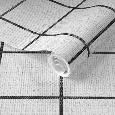 Spoonflower Pre-pasted Wallpaper French Linen Grid White 2' X 12' Removable