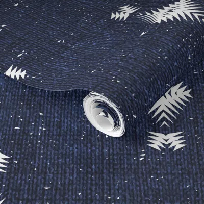 Spoonflower Pre-pasted Wallpaper French Linen Indigo  Removable