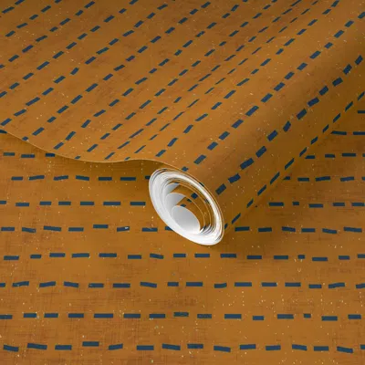 Spoonflower Pre-pasted Wallpaper French Linen Mustard Stripe 2' X 12' Removable