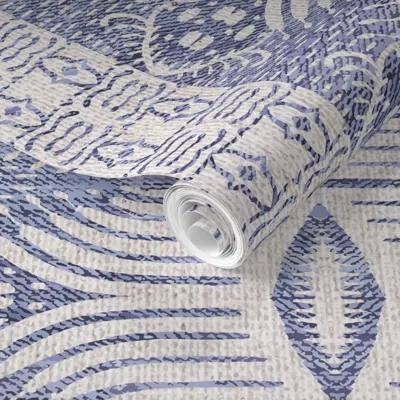 Spoonflower Pre-pasted Wallpaper French Linen Tribal Ikat 2' X 12' Removable In Multi