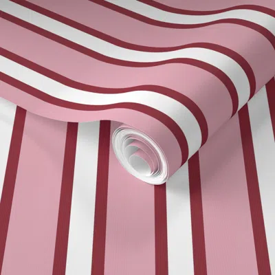 Spoonflower Pre-pasted Wallpaper French Provincial Stripes Custom 7 Manzanita E8b2c1 And Ripasso 8a2533 Med 2' X In Pink