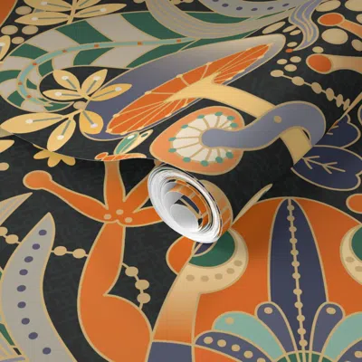 Spoonflower Pre-pasted Wallpaper Frog Deco Harlequin Maximalist Large 2' X 12' Removable