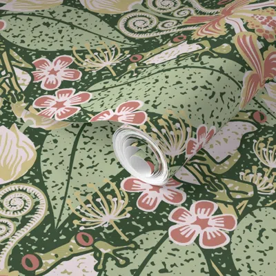 Spoonflower Pre-pasted Wallpaper Frog Prince In The Flower Garden 2' X 12' Removable