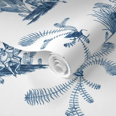 Spoonflower Pre-pasted Wallpaper Frog Toile (blue) 2' X 12' Removable