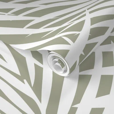Spoonflower Pre-pasted Wallpaper Fronds On Clary Sage  Removable In Gray