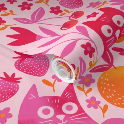 Spoonflower Pre-pasted Wallpaper Fruity Cats 2' X 12' Removable