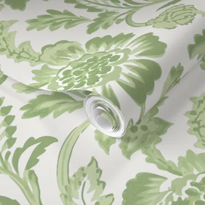 Spoonflower Pre-pasted Wallpaper Gabrielle's Garden Pistachio 2' X 12' Removable