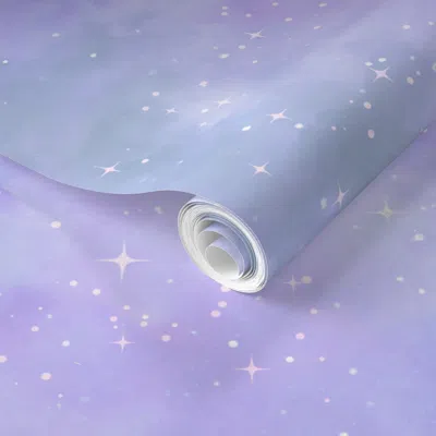Spoonflower Pre-pasted Wallpaper Galaxy Sparkle Watercolor Blender Purple 2' X 12' Removable