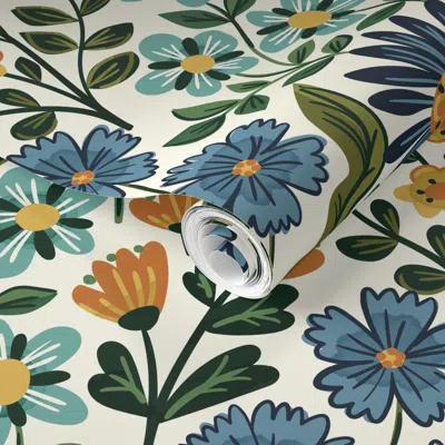 Spoonflower Pre-pasted Wallpaper Garden Floral 2' X 12' Removable In Multi