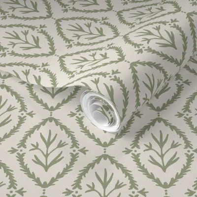 Spoonflower Pre-pasted Wallpaper Garden Party Green 2' X 12' Removable