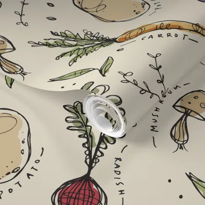 Spoonflower Pre-pasted Wallpaper Garden Sketchbook Colour 2' X 12' Removable