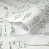 Spoonflower Pre-pasted Wallpaper Garden Tools 2' X 12' Removable In Green
