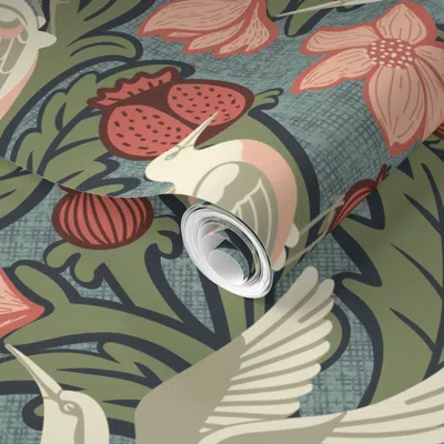 Spoonflower Pre-pasted Wallpaper Garden Whispers Block Print Style 2' X 12' Removable