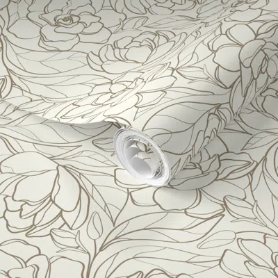Spoonflower Pre-pasted Wallpaper Gardenia Garden // Mushroom Brown 2' X 12' Removable
