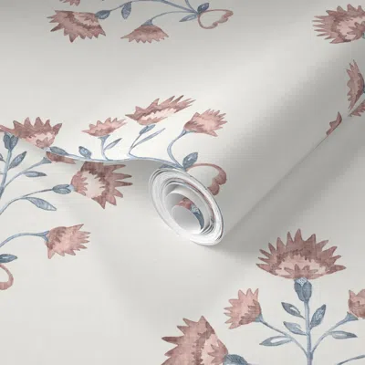 Spoonflower Pre-pasted Wallpaper Garrison Red And Indigo On Creams Annie 2' X 12' Removable