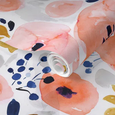 Spoonflower Pre-pasted Wallpaper Genevieve Floral 2' X 12' Removable In Multi