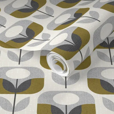 Spoonflower Pre-pasted Wallpaper Geo Mod Blooms-small Scale-mid Century Modern 2' X 12' Removable