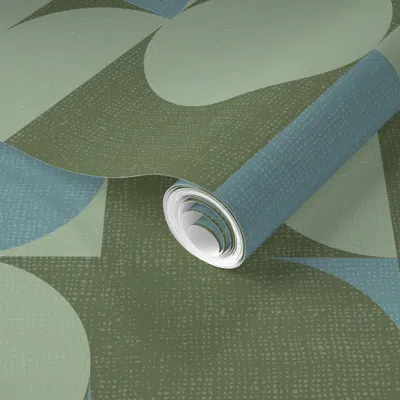 Spoonflower Pre-pasted Wallpaper Geo Mod - Sea Glass Blue And Green  Removable