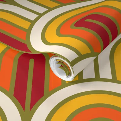 Spoonflower Pre-pasted Wallpaper Geometric Pattern Art Deco Arch Sunset (standard Version) 2' X 12' Removable
