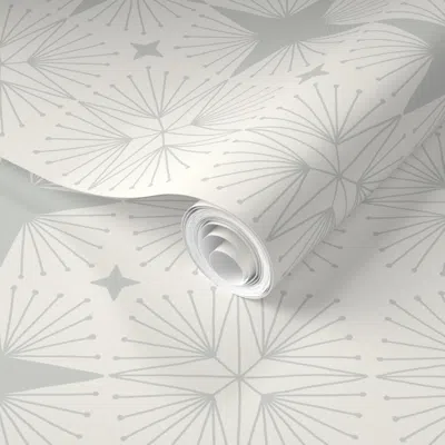 Spoonflower Pre-pasted Wallpaper Geometric Stars Grey On Cream 2' X 12' Removable