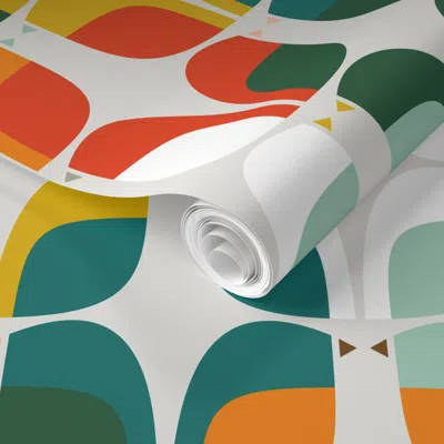 Spoonflower Pre-pasted Wallpaper Geometry Of Love Birds 2' X 12' Removable In Multi