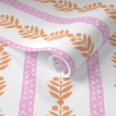 Spoonflower Pre-pasted Wallpaper Georgiana Happy Orange Pink 2' X 12' Removable