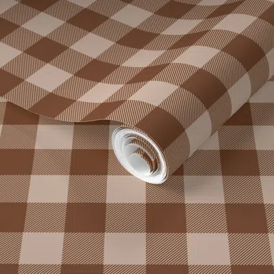 Spoonflower Pre-pasted Wallpaper Gingham Check Earth Tone Brown And Tan Rustic 2' X 12' Removable