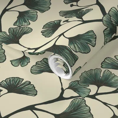 Spoonflower Pre-pasted Wallpaper Gingko Biloba - Creamy 2' X 12' Removable