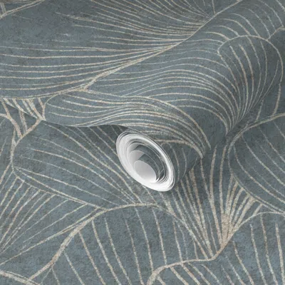 Spoonflower Pre-pasted Wallpaper Gingko Leaf Modern Japandi Plaster Texture Minimalist Serene Old Dusty Blue 2' 