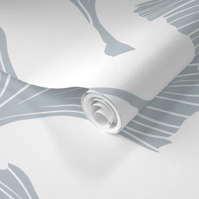 Spoonflower Pre-pasted Wallpaper Ginkgo Biloba Line Art Leaves Upward Blue White 2' X 12' Removable