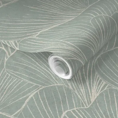 Spoonflower Pre-pasted Wallpaper Ginkgo Leaf Japandi Botanical Muted Soft Green Grey Serene Coastal Decor 2' X 1