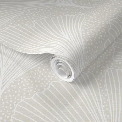 Spoonflower Pre-pasted Wallpaper Ginkgo Leaves White On Cream 2' X 12' Removable