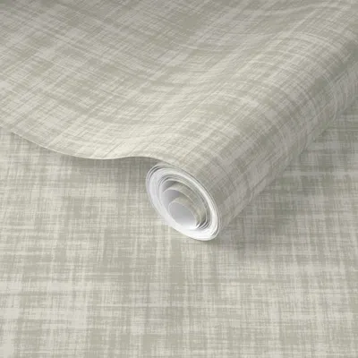 Spoonflower Pre-pasted Wallpaper Glacial Sage Two-toned Linen - Neutral 2-tone Textured Linen 2' X 12' Removable