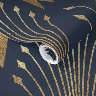 Spoonflower Pre-pasted Wallpaper Glamour Art Deco (navy - Gold) 2' X 12' Removable