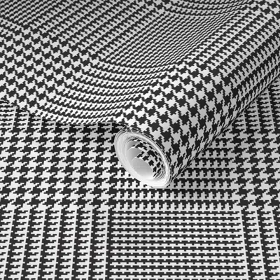 Spoonflower Pre-pasted Wallpaper Glen Plaid Prince Of Wales Check 8x8 Houndstooth  Removable In Black