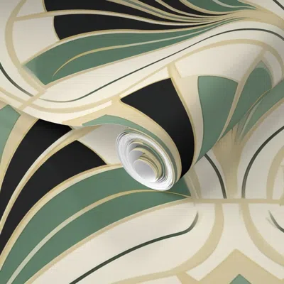Spoonflower Pre-pasted Wallpaper Gold Teal Black Silver Art Deco Geometric Bold Contrast Contemporary 2' X 12' R