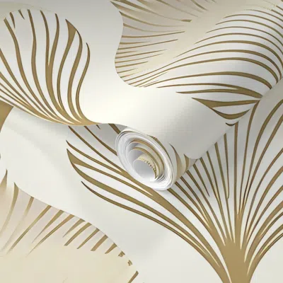 Spoonflower Pre-pasted Wallpaper Golden Leaves Symmetrical Elegance  Removable