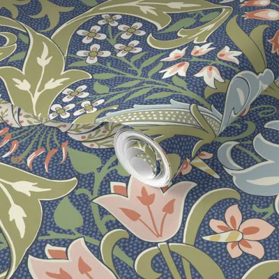 Spoonflower Pre-pasted Wallpaper Golden Lily Revival // William Morris Floral  Fabric  Removable