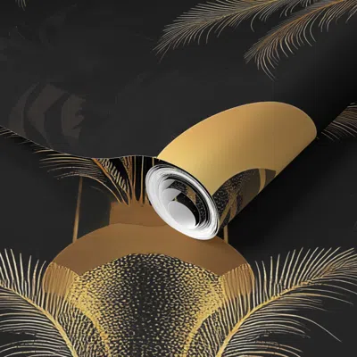 Spoonflower Pre-pasted Wallpaper Golden Palms Art Deco On Black 7 2' X 12' Removable