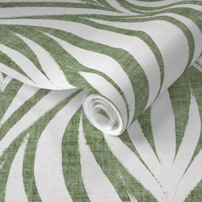 Spoonflower Pre-pasted Wallpaper Golden Plume - Sage Green - Elegant Art Deco-inspired Leaf-like Motif 2' X 12' 