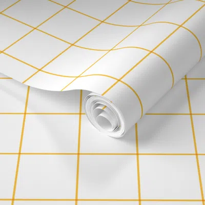 Spoonflower Pre-pasted Wallpaper Golden Yellow Windowpane Grid 2" Square Check Graph Paper 2' X 12' Removable
