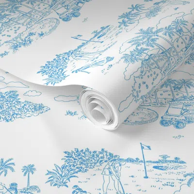 Spoonflower Pre-pasted Wallpaper Golf Blue Beach Landscape 2' X 12' Removable