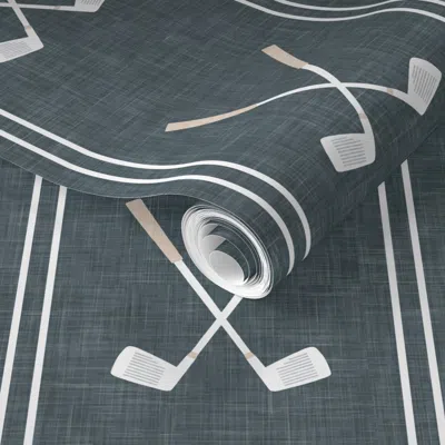 Spoonflower Pre-pasted Wallpaper Golf Clubs Stripes - Stone Blue - Lad24 2' X 12' Removable
