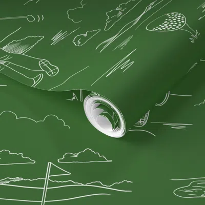 Spoonflower Pre-pasted Wallpaper Gone To Golf Heaven Toile De Jouy Colored Background 2' X 12' Removable