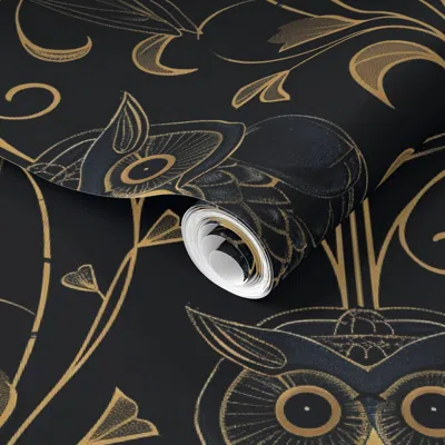 Spoonflower Pre-pasted Wallpaper Gothic Art Deco Owl 2' X 12' Removable