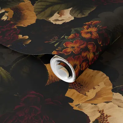 Spoonflower Pre-pasted Wallpaper Gothic Dark Peonies Baroque Floral  Romantic Accent Elegant Decor 2' X 12' Remo