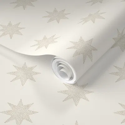Spoonflower Pre-pasted Wallpaper Graham Tan Stars Classic Block Print Dot Geometric  Removable