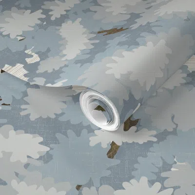 Spoonflower Pre-pasted Wallpaper Grasscloth-ernesto Blue Trees- Agreeable Gray 2' X 12' Removable